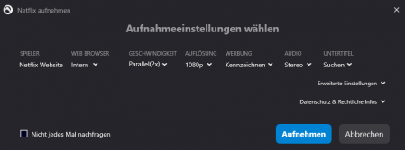 Einstelungen für die Aufnahme von Videostreaming