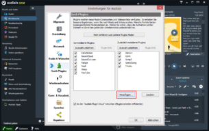 In Audials kannst du nun die installierten Plugins hinzufügen. Klicke hierzu auf den Button "Hinzufügen...".