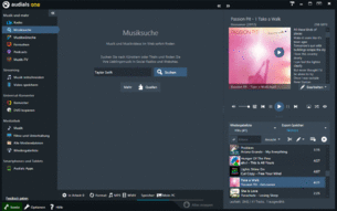 Starte Audials One und klicke auf "Musiksuche" im Bereich "Musik und mehr". Gib nun den Namen des gewünschten Künstlers ein und klicke auf "Suchen".