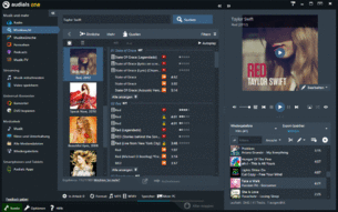 Links werden nun alle verfügbaren Alben dieses Künstlers aufgelistest. Klicke auf das gewünschte und die Suchtreffer für alle Songs aus verschiedenen Musikportalen erscheinen rechts. Mit einem Doppelklick auf die einzelen Lieder kannst du diese anhören und so entscheiden, ob du die Version aufnehmen möchtest.