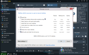 Now click on "Manage sources" on the right to set where the music is sourced from. Audio files from music websites are found the fastest, while radio stations often provide songs you wouldn’t get elsewhere. That's why, if in doubt, it’s best to select "Audio files" - "From all sources" and then confirm by clicking "OK".
