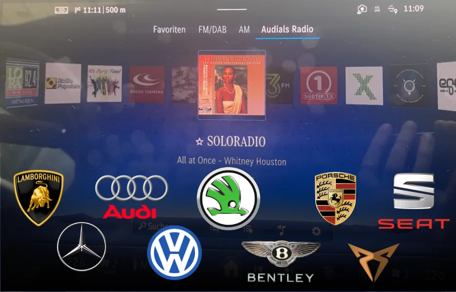 Audials Play is integrated in many cars, you can also use it with CarPlay or Android Auto 